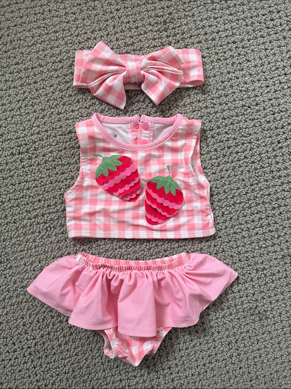 Mud Pie pink gingham strawberry tankini bikini 12-18 months